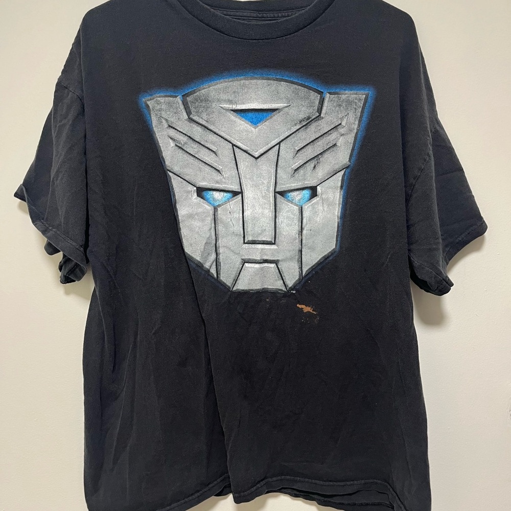 Black Short Sleeve Graphic Tee with Metallic Silver Robot Emblem